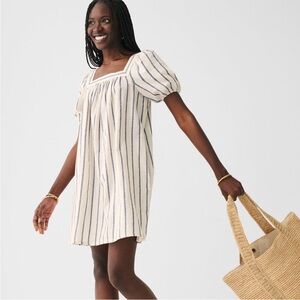 NWT Faherty Phoenix Square Neck Navy Elroy Stripe Blue Dress Size Small